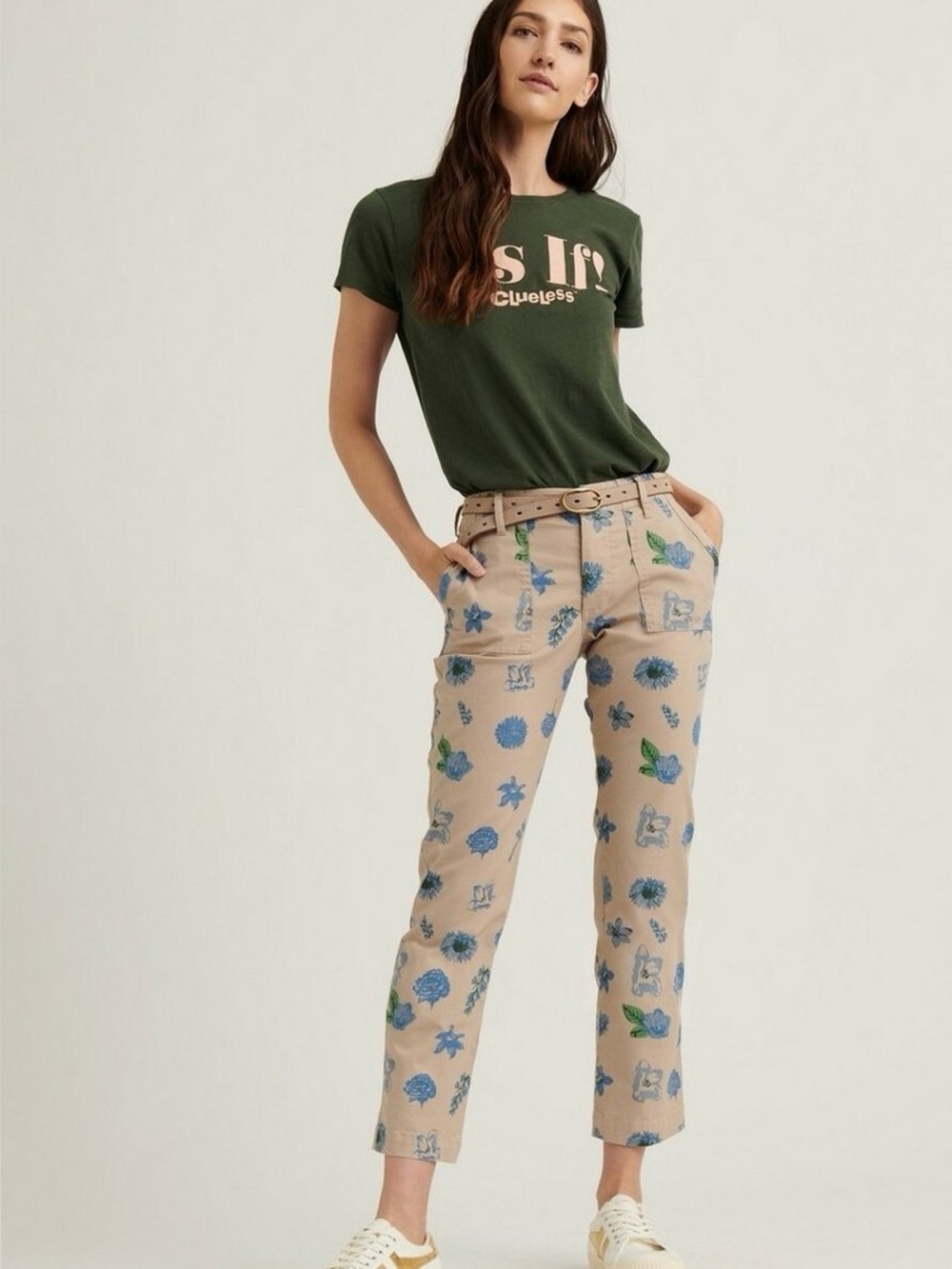 Lucky Brand Mid-Rise Utility Pants in Blue and Green Floral Pattern size 29